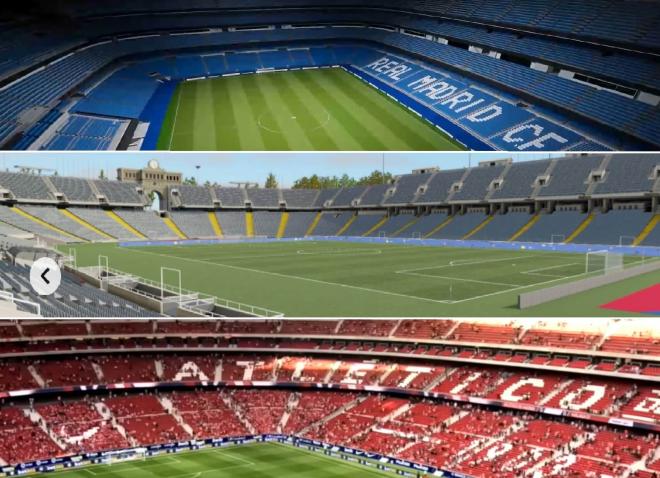 Los estadios de Real Madrid, Barcelona y Atlético.