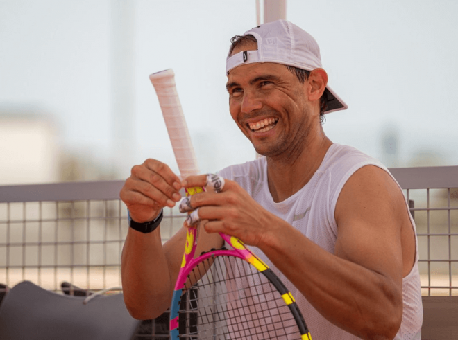 Rafa Nadal, sonriente después de entrenar (Foto: @rafaelnadal).