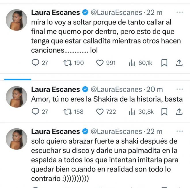 Los tuits de Laura Escanes contra Álvaro de Luna (X: @LauraEscanes)
