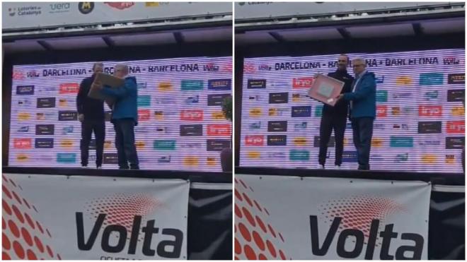 Alejandro Valverde recibe un homenaje en la Volta Catalunya.