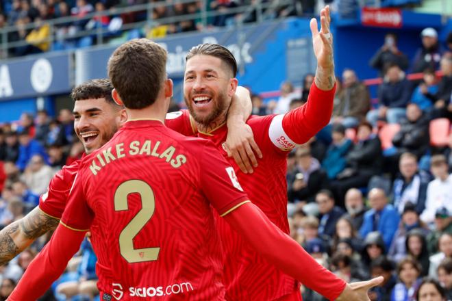 Sergio Ramos celebra su gol en Getafe (Foto: EFE).