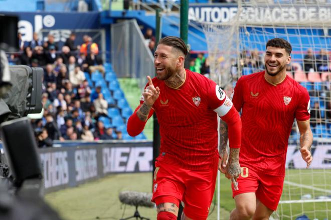 Sergio Ramos celebra su gol en Getafe (Foto: EFE).