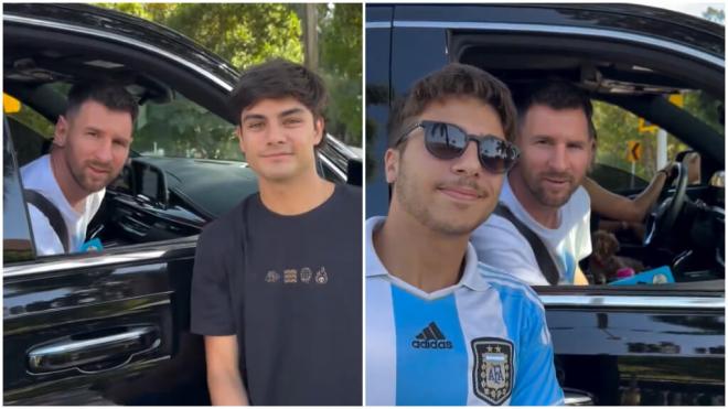 Leo Messi y Antonela detienen el coche para hacerse una foto con unos fans (RR.SS)