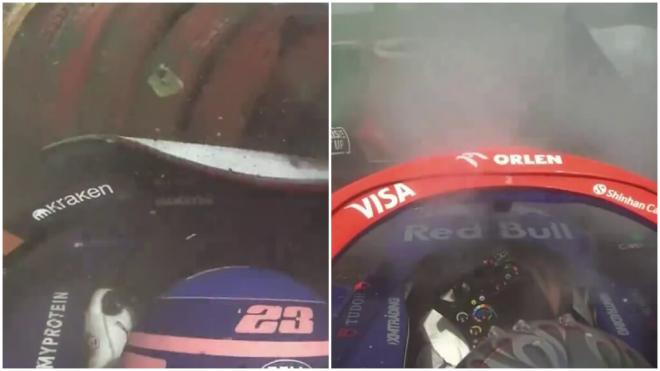 Momento del accidente entre Álex Albon y Daniel Ricciardo