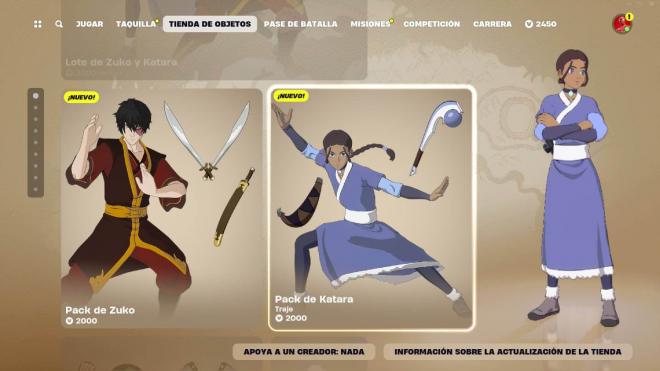 Las skins de Zuko y Katara, de Avatar, en Fortnite