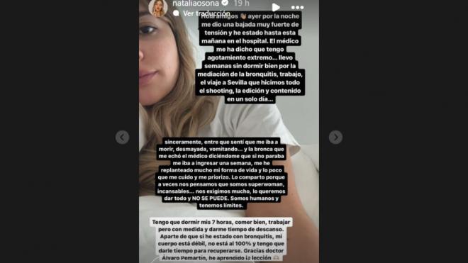 Natalia Osona explica en su Instagram por qué tiene agotamiento extremo (@nataliaosona)