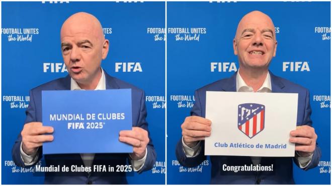 Gianni Infantino, presidente de la FIFA, felicita al Atlético por su presencia en el Mundial de Cl