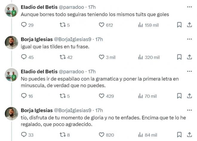 Respuesta de Borja Iglesias al aficionado del Real Betis.