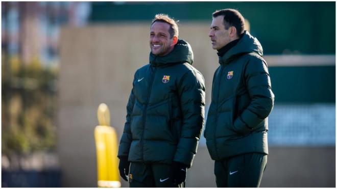 Juliano Belleti y Rafa Márquez, en un entrenamiento del Barcelona Atlètic (foto: Europa Press).