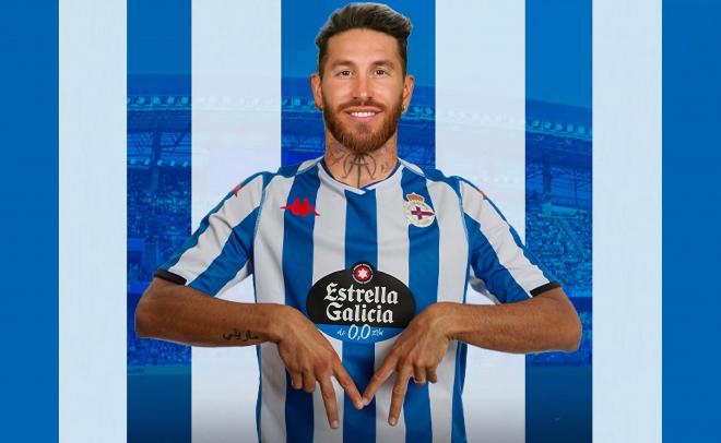 Sergio Ramos, en un montaje con la camiseta del Dépor (Foto: Twitter).