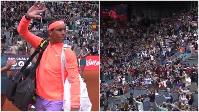 Rafa Nadal entrando en la pista en su primer partido del Mutua Madrid Open (X: @TennisTV)