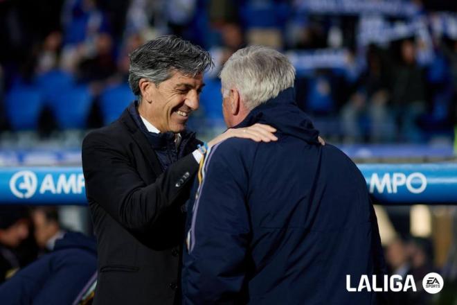 Saludo entre Imanol Alguacil y Carlo Ancelotti (Foto: LALIGA).