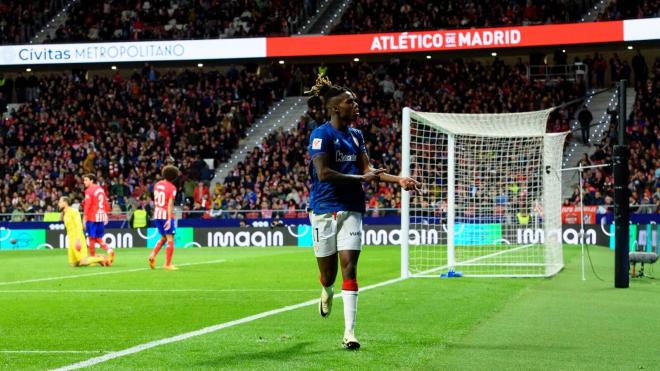 Nico Williams y su gesto en la piel tras marcar gol ante el Atlético en el Metropolitano (Foto: Athletic Club).