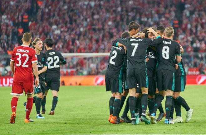 El Real Madrid celebrando un gol al Bayern en la temporada 2017/18 (Foto: Cordon Press).