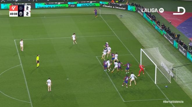 El gol de Lewandowski y la posición adelantada de Fermín en el Barcelona-Valencia.