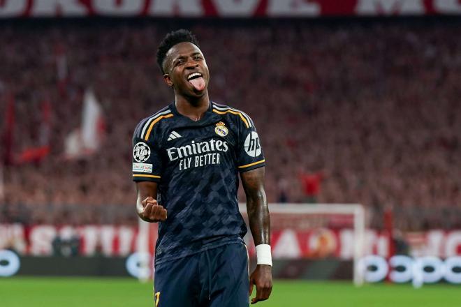 Vinícius celebra un gol en el Bayern-Real Madrid (Foto: Cordon Press).