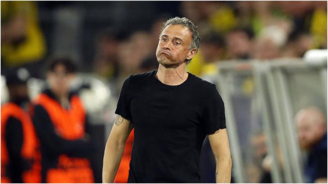 La reacción de Luis Enrique durante el partido ante el Borussia Dortmund (Fuente: Cordon Press)