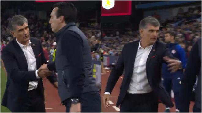 El saludo al final del partido entre Unai Emery y José Luis Mendilibar (Fuente: Movistar)