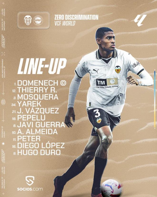 El once titular del Valencia CF.