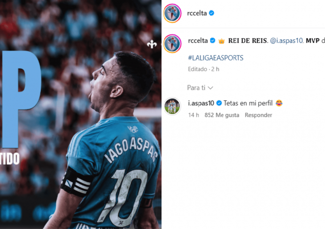 Respuesta de Iago Aspas al Celta en Instagram.