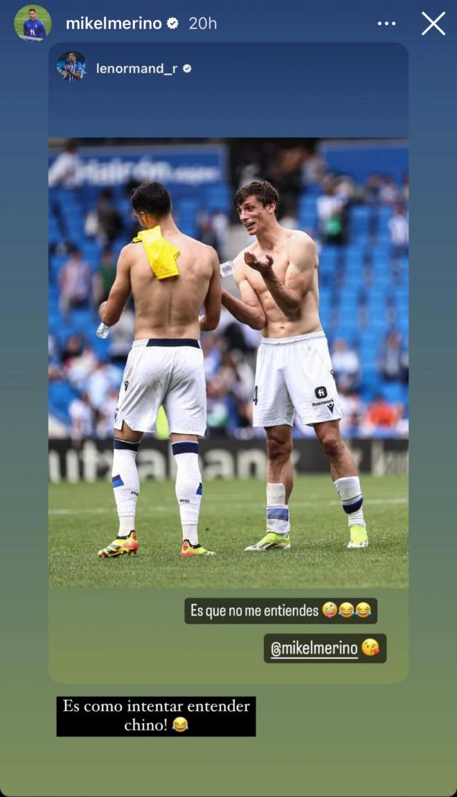 Mikel Merino y Robin Le Normand bromean a través de sus perfiles oficiales en la red social Instagram.