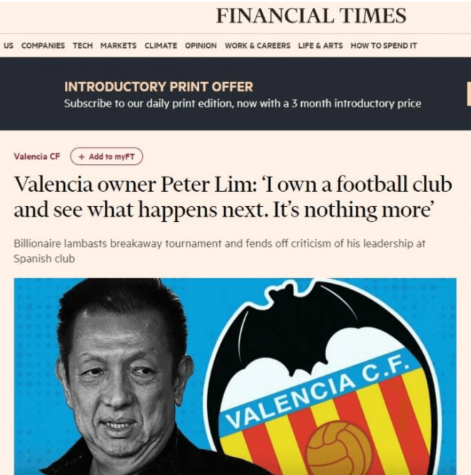Peter Lim lleva tres años sin hablar del Valencia CF