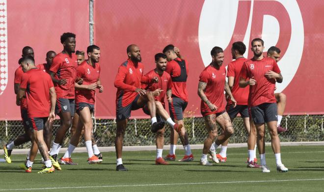 Los futbolistas del Sevilla FC en el entrenamiento (foto: Kiko Hurtado).
