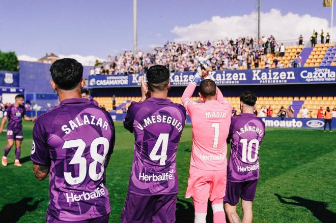 Isra Salazar, Meseguer, Masip e Iván Sánchez, ante el Alcorcón (Foto: Real Valladolid).