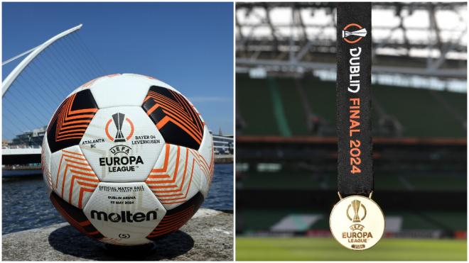 El balón con el que de disputará la final de la Europa League y la medalla (Twitter:@EuropaLeague)