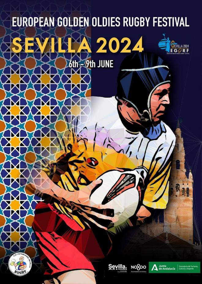 Cartel del festival de rugby veterano europeo de Sevilla 2024.