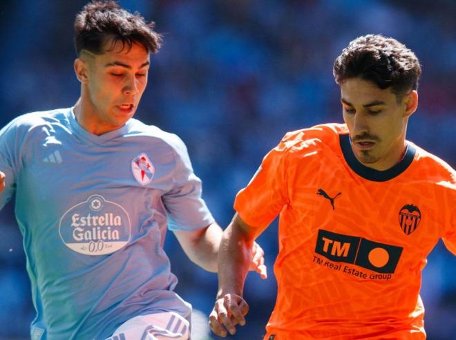 Hugo Sotelo presiona a Sergi Canós en el Celta - Valencia (Foto: LALIGA).