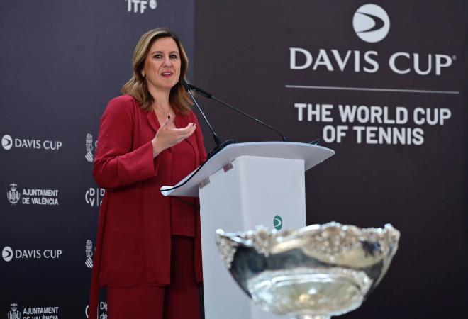 María José Catalá, la alcaldesa de Valencia, durante el acto de presentación de la Copa Davis