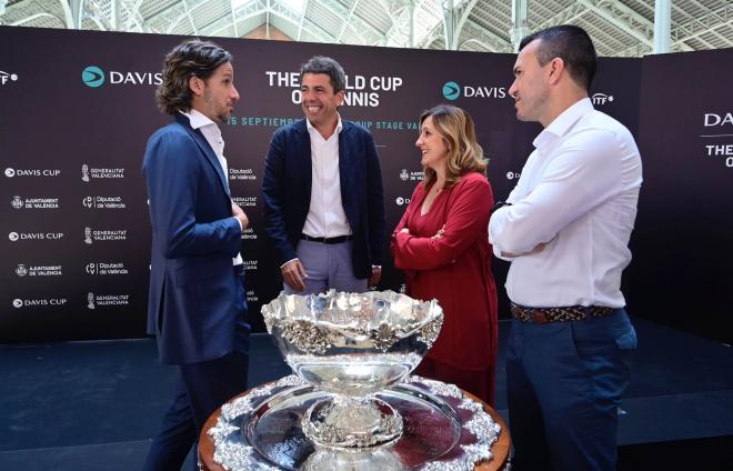 Feliciano López, Carlos Mazón, María José Catalá y Vicente Mompo en la presentación de la Copa Davis 2024