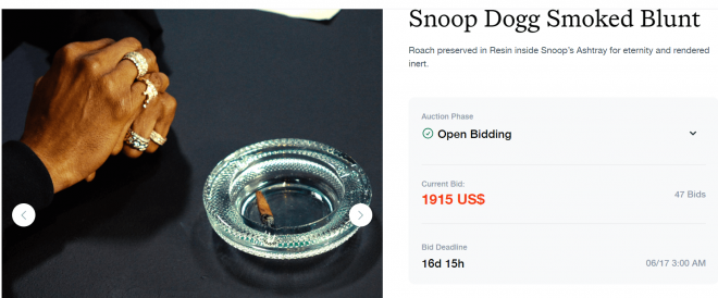 El porro a medio fumar de Snoop Dogg alcanza casi los 2.000 dólares (Foto: The Realest)