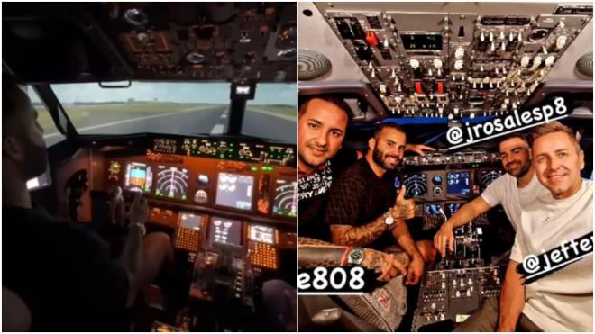 Jesé Rodríguez junto a sus amigos en un simulador de aviones (Instagram: @jeserodriguez10)