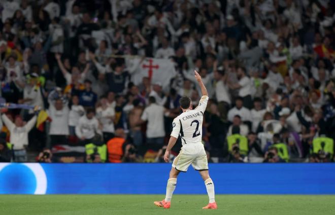Dani Carvajal celebra su gol en la final de Champions (Foto: EFE).