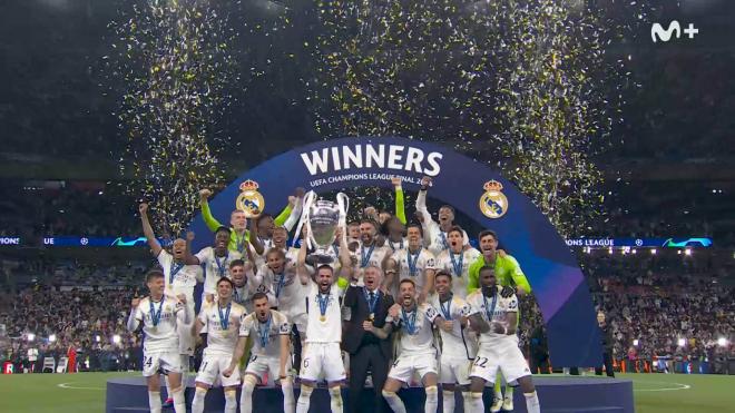El Real Madrid celebra la victoria contra el Borussia Dortmund en la final de Champions (Movistar+)