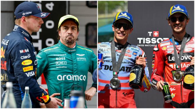 Max Verstappen, Fernando Alonso, Pecco Bagnaia y Marc Márquez (Cordon Press)