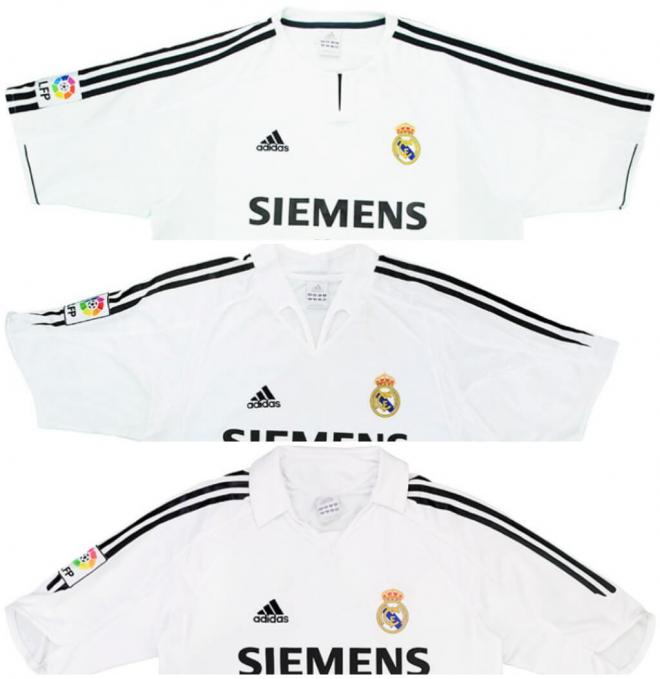 Las camisetas del Madrid en la 03/04, 04/05 y 05/06