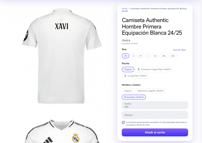 El nombre 'Xavi' en el dorsal del Real Madrid (Fuente: RM)