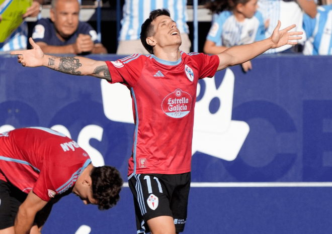 Alfon celebra el 0-1 en La Rosaleda (Foto: RC Celta).