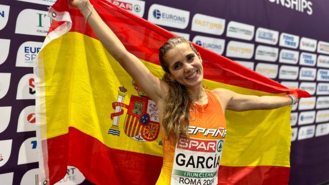Marta García celebrando su bronce en los Europeos de Roma (Europa Press)