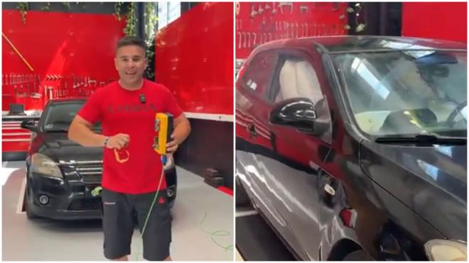 Ángel Gaitán mostró cómo explotan los airbags de un coche tras un accidente.