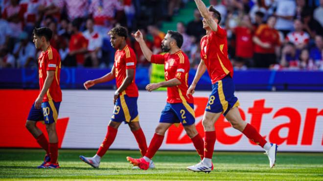Jugadores de la Selección Española celebrando un gol