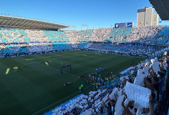 Mosaico de la afición del Málaga CF en La Rosaleda (Foto: Alberto Fuentes).