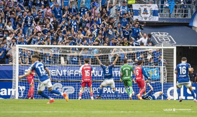 Gol anulado a Masca en el Real Oviedo - Espanyol del play off de ascenso (Foto: LaLiga).