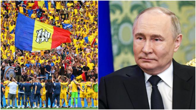 La afición rumana celebrando la victoria frente a Ucrania | Rostro de Vladimir Putin, presidente d
