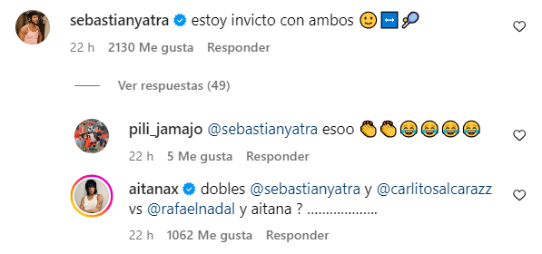 La conversación entre Sebastián Yatra y Aitana (Foto: Instagram)