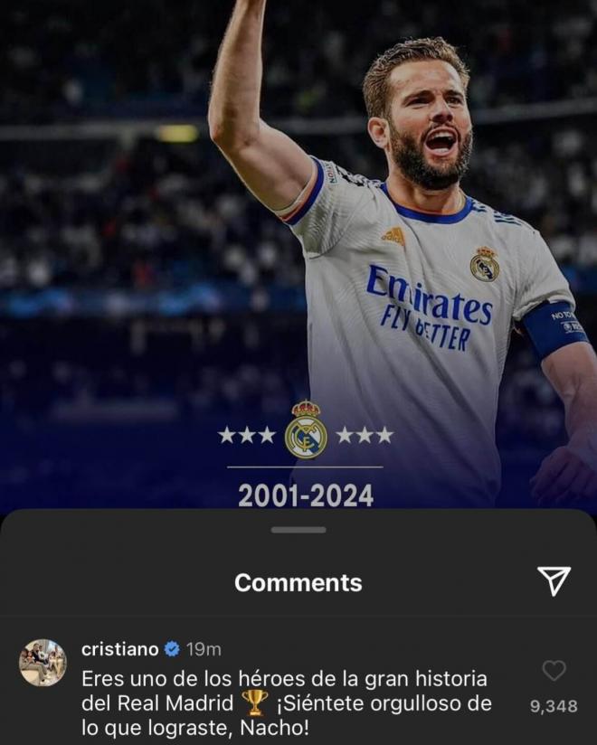 El mensaje de Cristiano Ronaldo a Nacho Fernández (Fuente: Instagram)