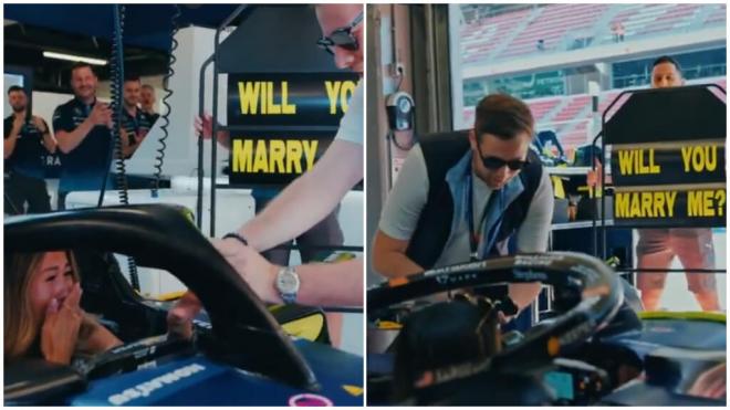 Un chico pide matrimonio en el box de Williams Racing (RR.SS)